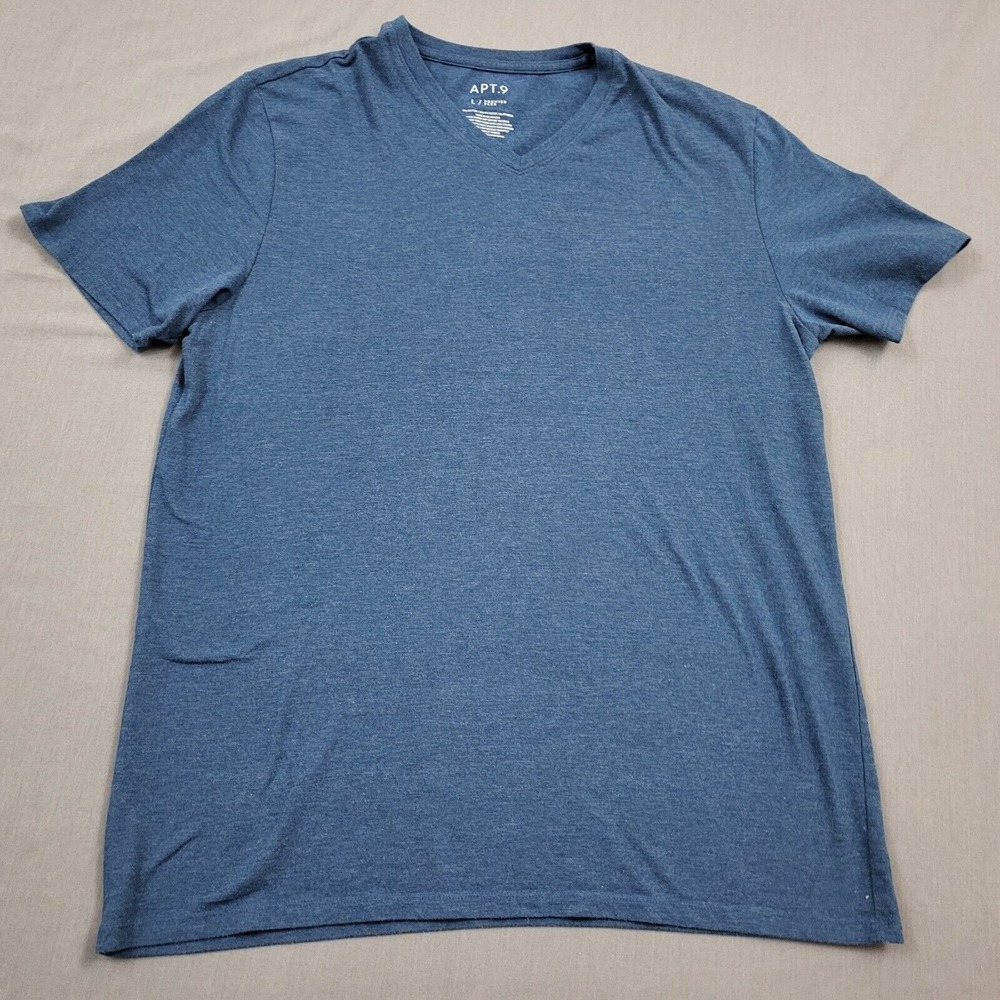 Apt 9 Mens Large Blue Short Sleeve V Neck Premier Flex Stretch T-Shirt Pullover